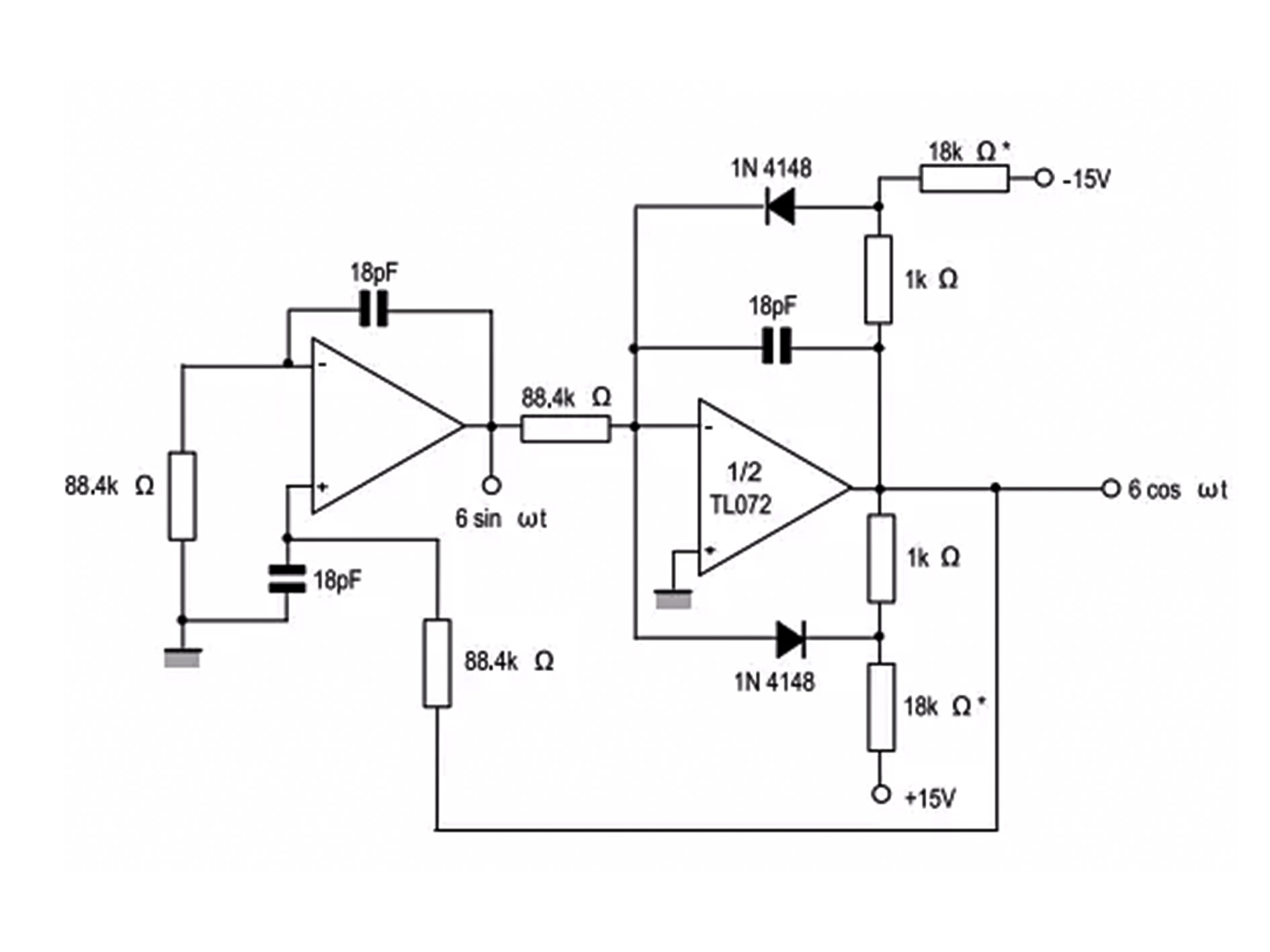 100kHz TL072 Quadrature Oscillator Circuit